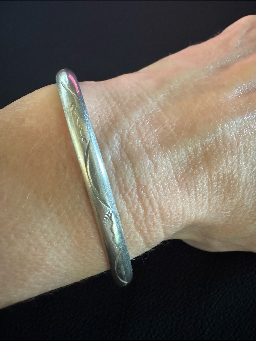 Vintage Alpaca Silver Engraved Floral Cuff Bracelet Boho